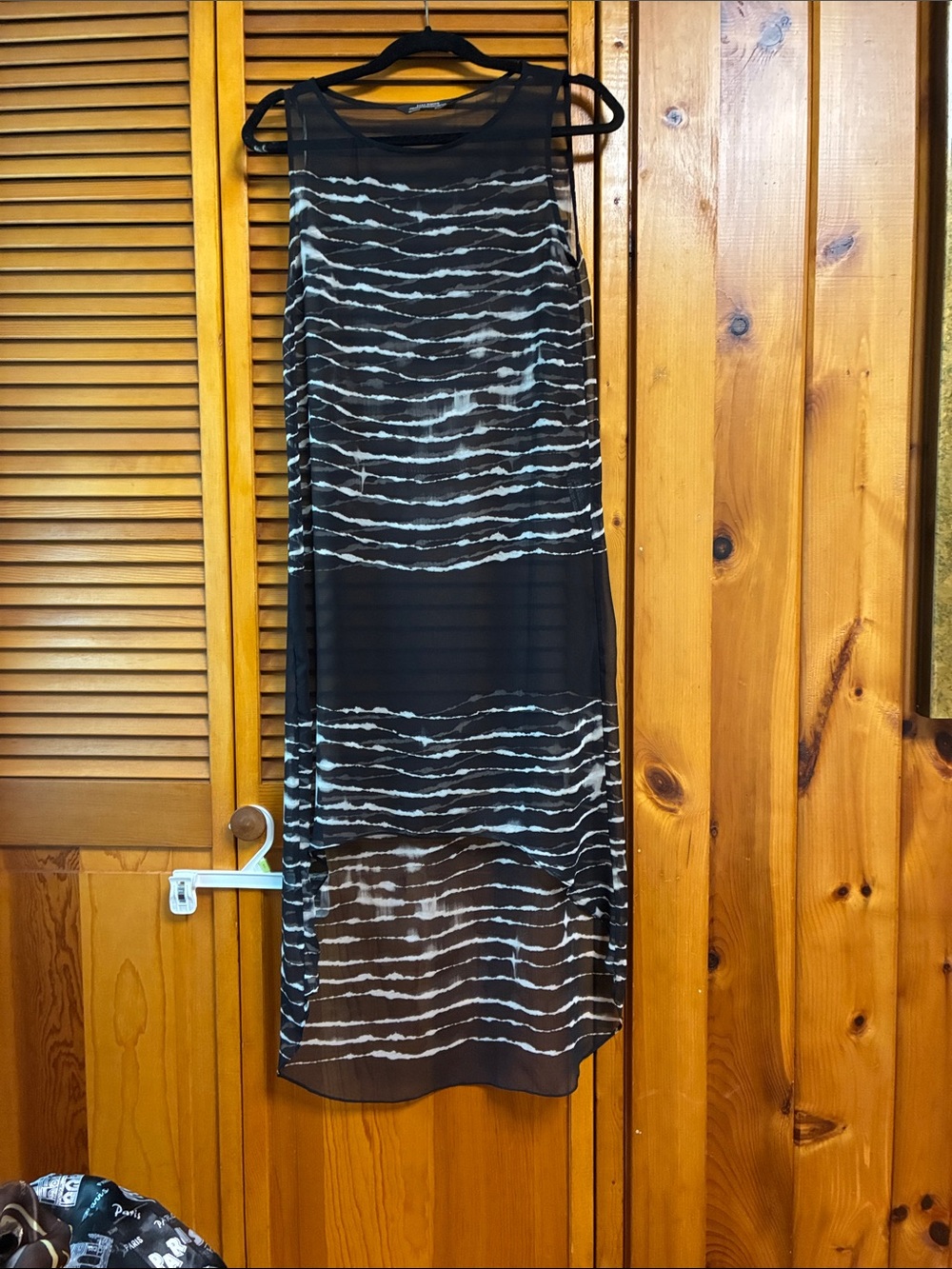 Zara Black Maxi Dress with White Stripe Waves length 47”pit to pit 17”